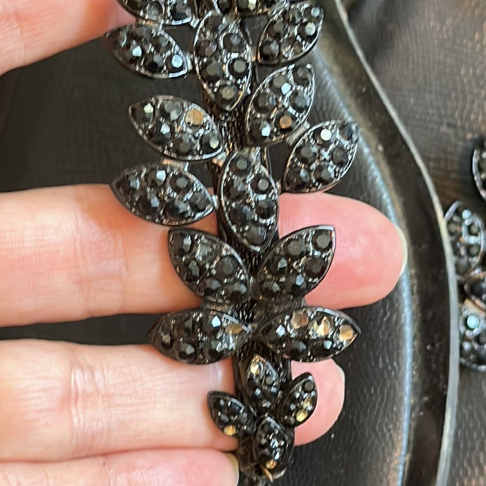 Alex Marie black thong flat sandals with black rhinestones on top strap - Picture 2 of 5